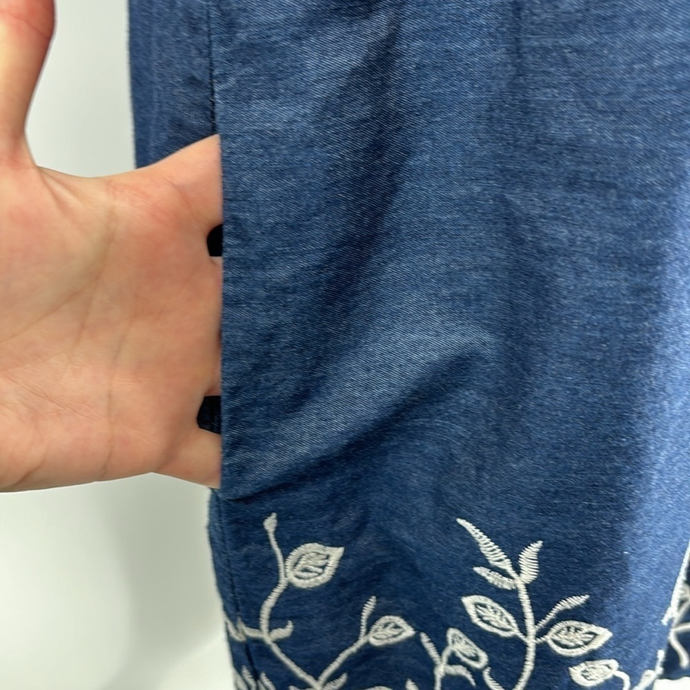 Westport Dress Denim Chambray Embroidered Sleeveless Dress Womens Size XL Petite - Picture 7 of 14